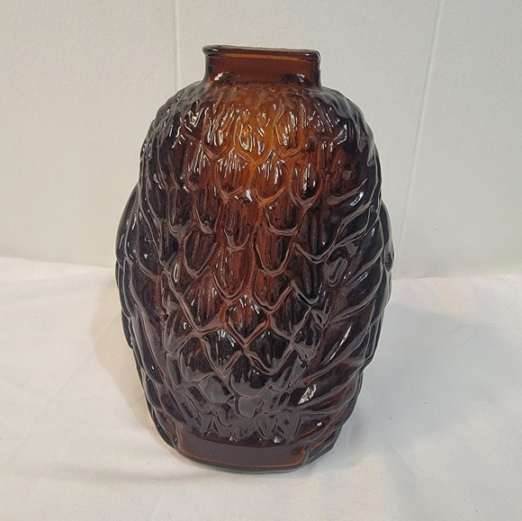 Vintage Embossed Libbey of Canada Wise Old Owl Amber Glass Piggy Bank - Picture 3 of 6